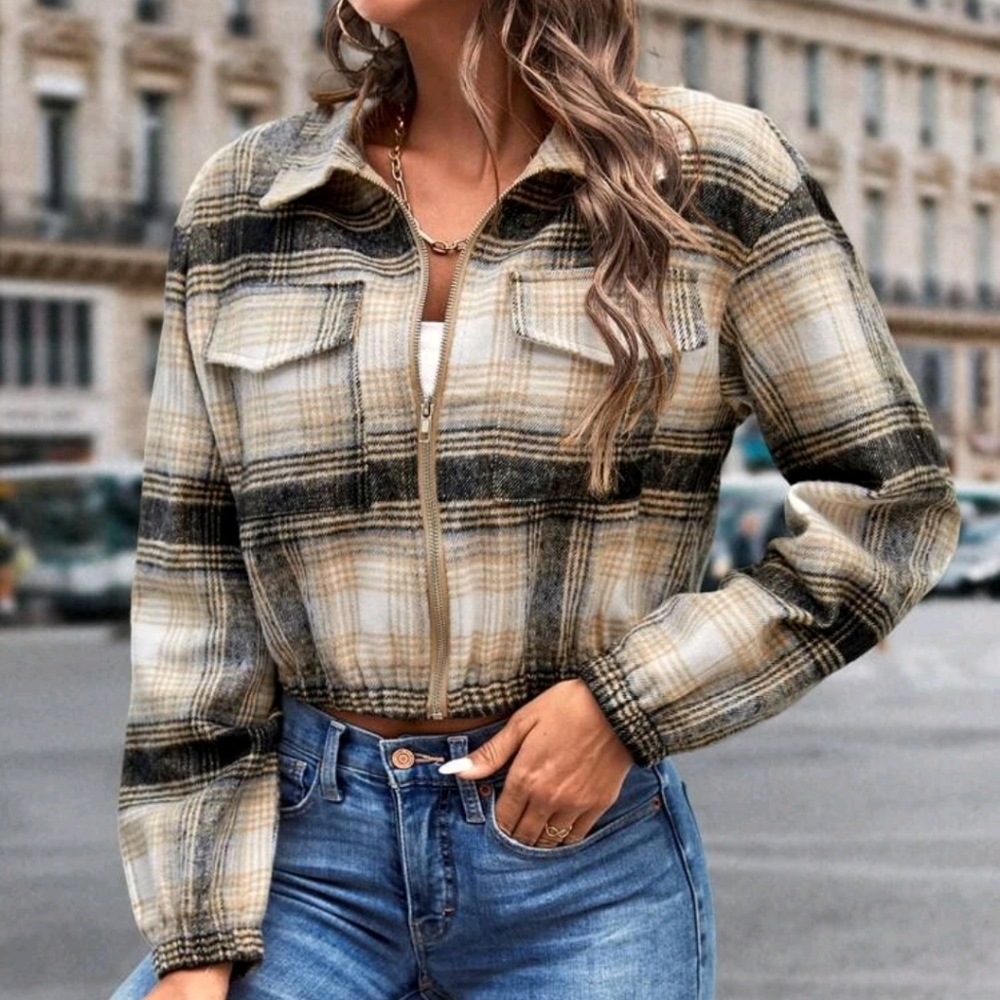 Plaid Flap Pocket Drop Shoulder Overcoat
